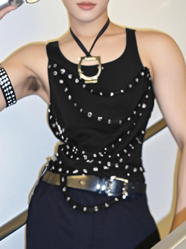 Mens Solid Color Metal Ring Patchwork Tank SKUL04414