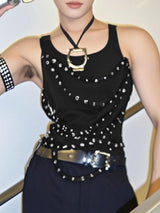 Mens Solid Color Metal Ring Patchwork Tank SKUL04414