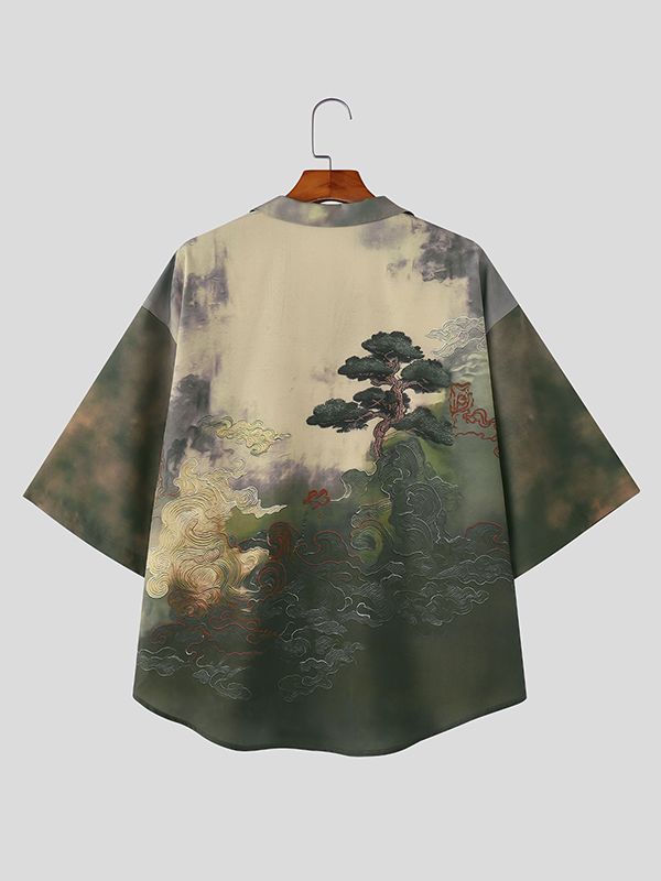 Men's Ink Style Landscape Print Gradient Short Sleeve T-shirt SKUL47727