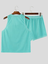 Mens Solid Color Sheer Mesh Two Pieces Outfit SKUL18019