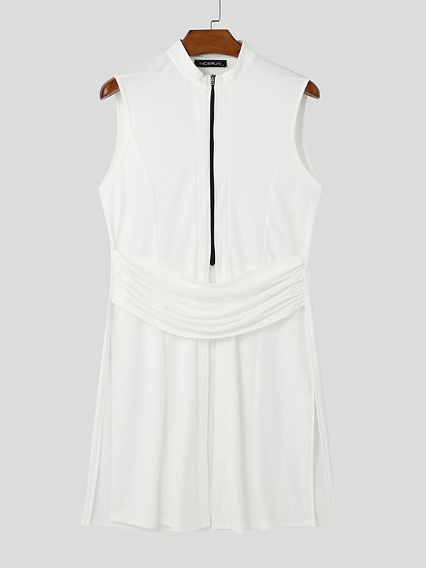 Mens Solid Color Long Hem Zipper Sleeveless Tank SKUL06341