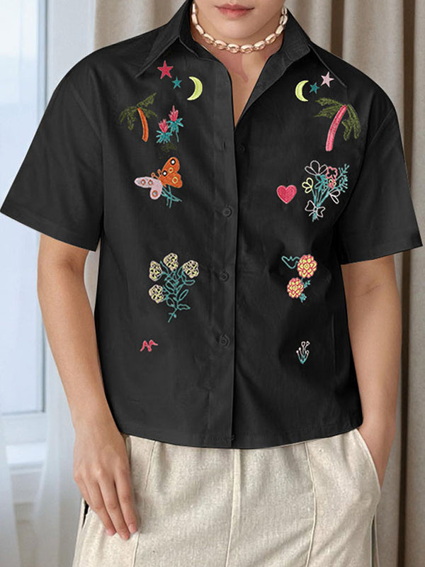 Mens Fun Embroidered Short Sleeve Shirt SKUL12830