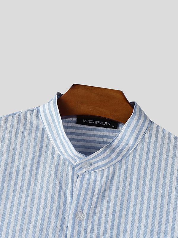 Men's Minimalist Stripe Short Sleeve Shirt SKUL49909