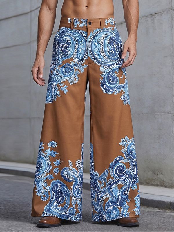 Men's Avant-Garde Paisley Print High-Waisted Fluid Extra Wide-Leg Drape Pant SKUL66887