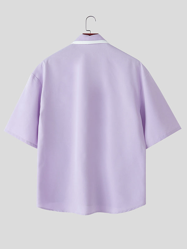 Mens Colorblock Patchwork Short Sleeve Shirt SKUL05675