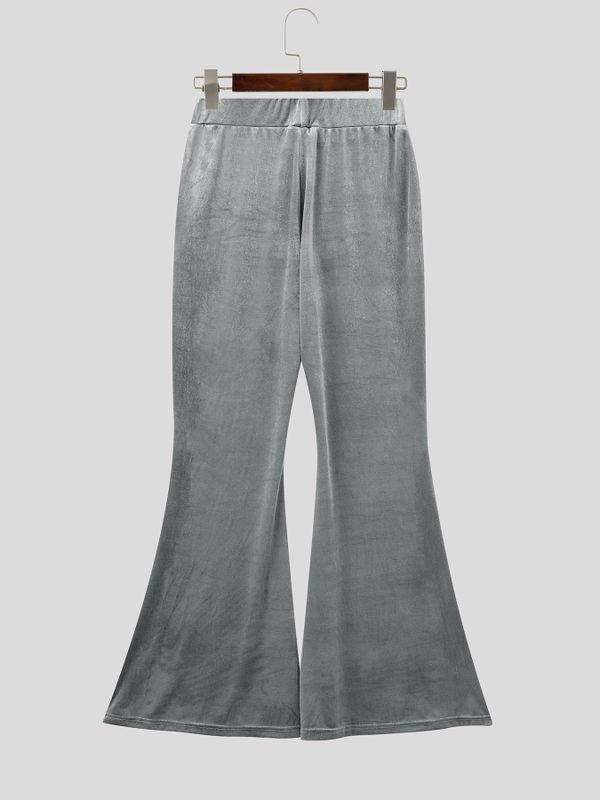 Men's Retro Disco Lustrous Velvet Butt Lifting Bell Bottom Floor Length Flared Pant SKUL83499