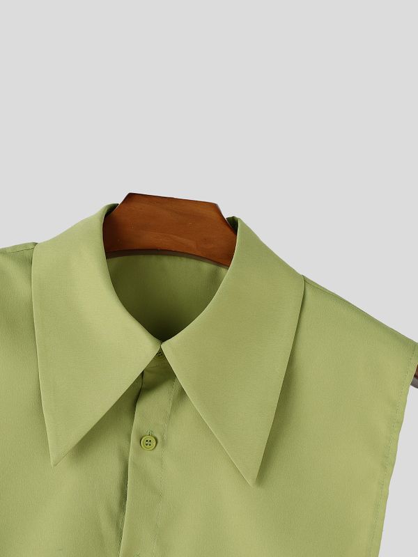 Men's Avant-Garde Pointed Collar Side Tie-Up Cropped Shirt SKUL68068