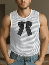 Mens Bow Detail Patchwork Striped Casual Tank SKUL20616