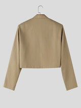 Men's Avant-Garde Pinstripe Stand Collar Asymmetrical Buckle Cropped Blazer SKUL77994
