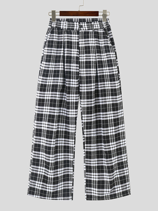 Mens Vintage Plaid Casual Wide-Leg Pant SKUK76311