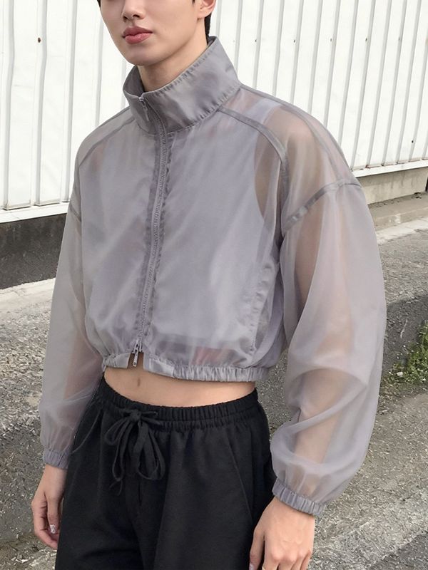 Men's Lightweight Semi Sheer Cropped Long Sleeve Jacket SKUL46175