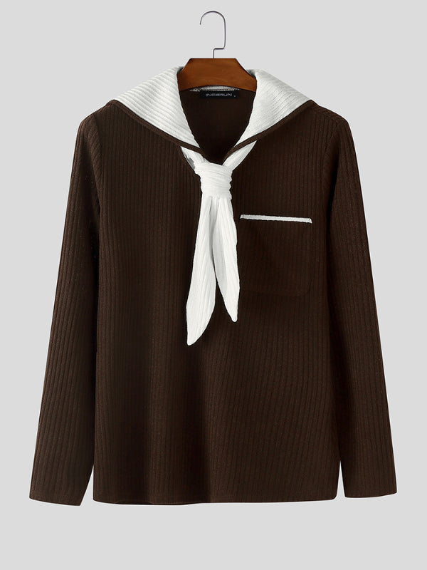 Men's Colorblock Sailor Collar Long Sleeve T-Shirt SKUL31912