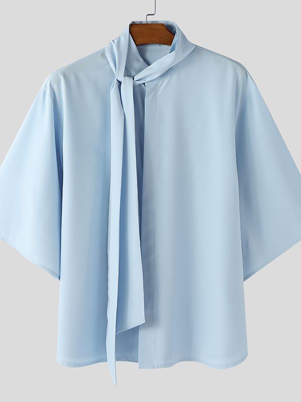 Men's Minimal Ribbon Design Stand Collar Long Sleeve Shirt SKUL50535
