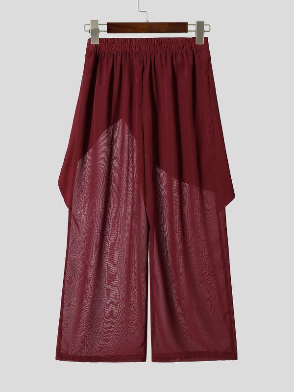 Men's Avant-Garde Draped Overlay Sheer Mesh Palazzo Pant SKUL65308