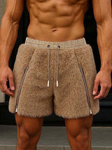 Mens Solid Color Plush Dual-Zip Short SKUK99725