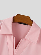 Men's Solid Color Casual V Neck Short Sleeve Shirt SKUL38085