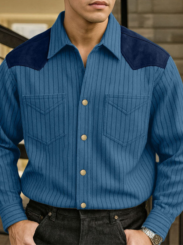Men's Striped Colorblock Long Sleeve Shirt SKUL31844