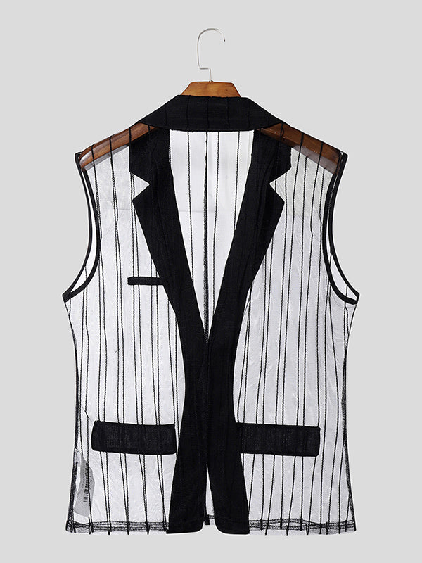 Men's Sheer Mesh Stripe Casual Waistcoat SKUL19022