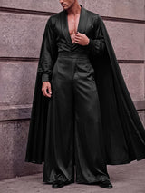 Men's Avant-Garde Runway Draped Cape Lantern Sleeve High-Waist Two Pieces Outfit SKUL83951
