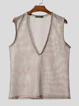 Mens Hollow-Out Mesh Deep V-Neck Tank SKUL16745