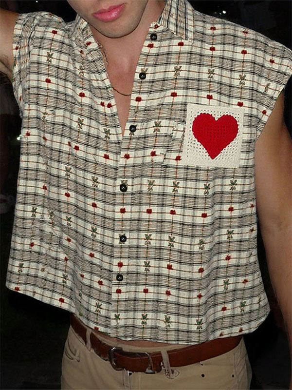 Mens Plaid Textured Sleeveless Shirt SKUL15371