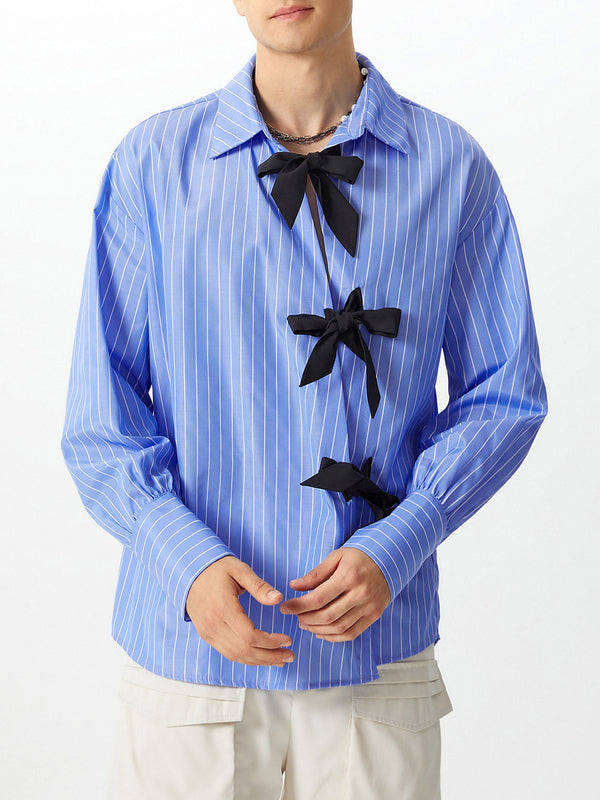 Mens Striped Bow Tie Long Sleeve Shirt SKUK80428