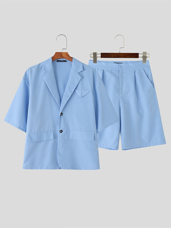 Mens Solid Color Casual Two Pieces Outfit SKUL09673