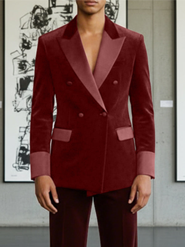 Men's Velvet Patchwork Color Block Long Sleeve Blazer SKUL36350