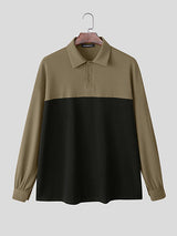 Men's Contrast Color Turn Down Collar Long Sleeve Shirt SKUL42666