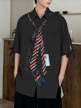 Men's Tie Print Bow Tie Short Sleeve Shirt SKUL39914