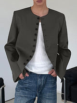 Men's Solid Color Padded Shoulder Long Sleeve Jacket SKUL42535