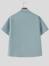 Men's Deconstructed Double Placket Button Short Sleeve Shirt SKUL59792