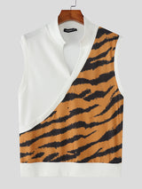 Mens Tiger Print Patchwork Casual Tank SKUL12861