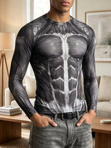 Men's Avant-Garde Party 3D Muscle Print Tight Fit Long Sleeve Round Neck T-shirt SKUL81070