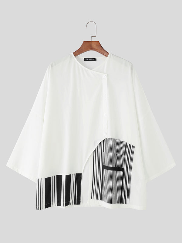 Men's Striped Loose Long Sleeve Shirt SKUL28487