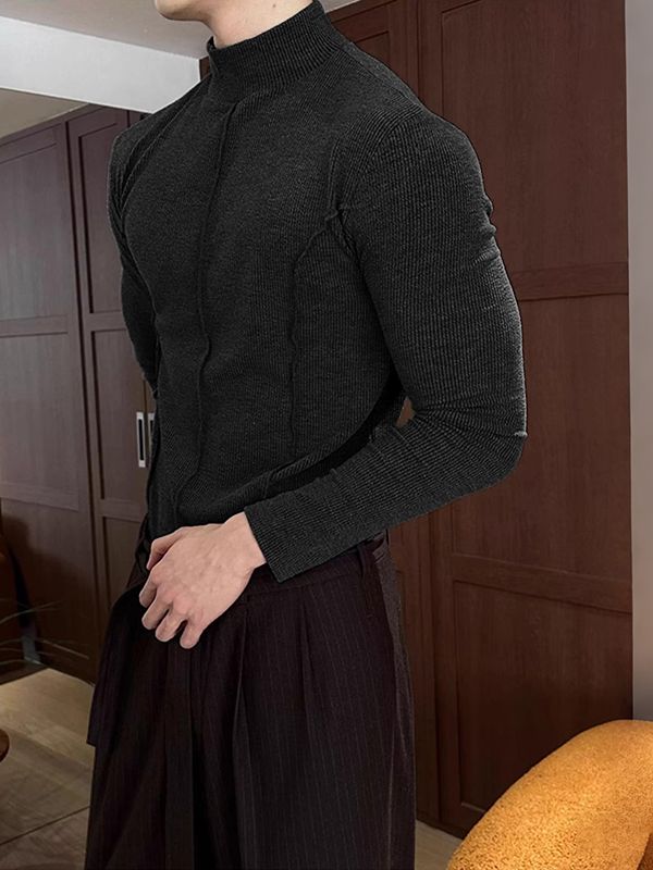 Men's Cut Line Mock Neck Knit Long Sleeve T-shirt SKUL42826