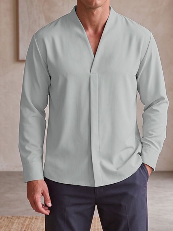Men's Modern Clean-Fit City Commute Cross V-Neck Lone Sleeve Shirt SKUL85131