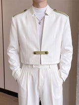 Men's Avant-Garde Deconstructed Stage Runway Epaulet Shoulder connected Metallic Button Cropped Blazer SKUL85222