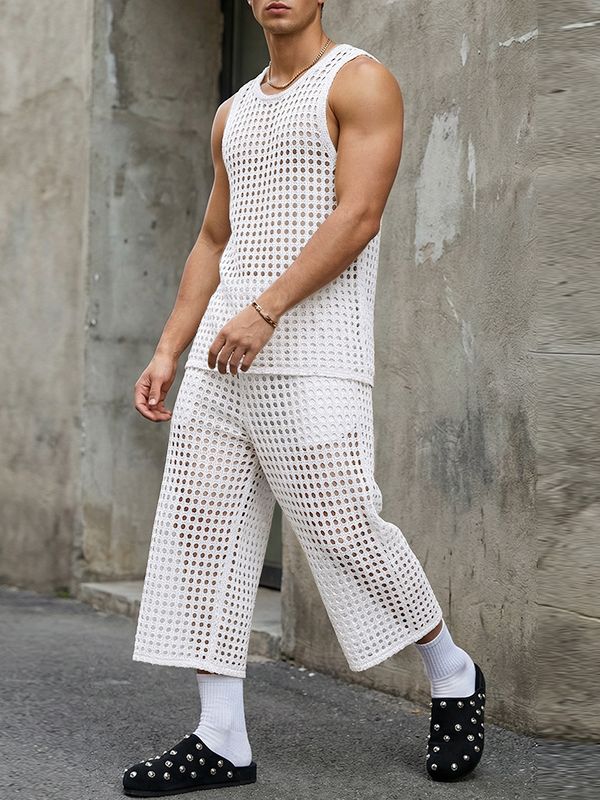 Men's Avant-Garde Geometric Hollow-Out Mesh Two Pieces Outfit SKUL58537