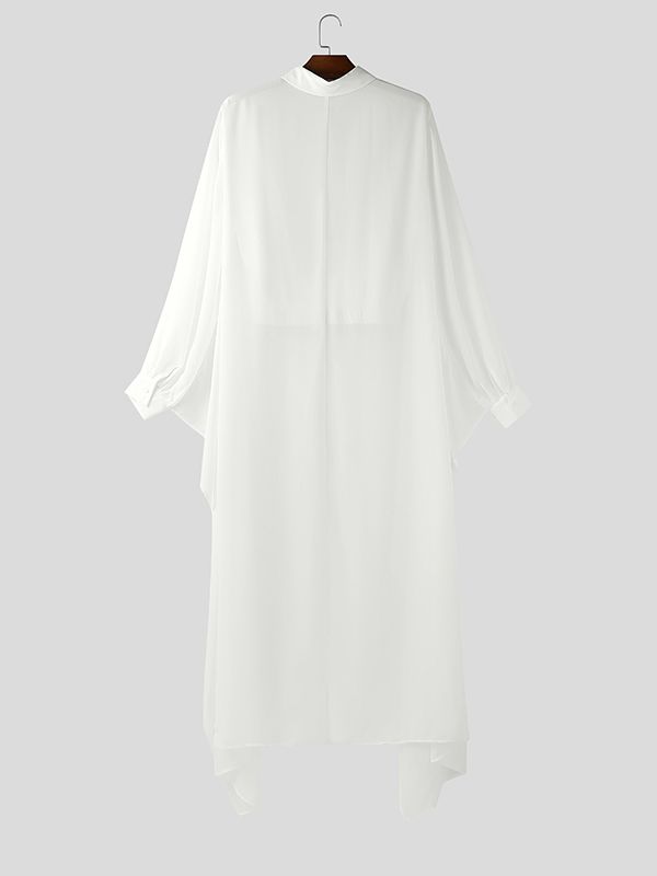 Men's Cape Patchwork Panel Semi Sheer Long Sleeve Shirt SKUL45327