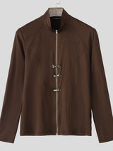 Men's Solid Color Knit Zip Long Sleeve T-shirt SKUL42806