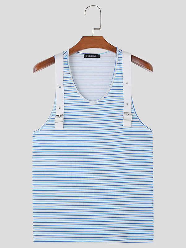 Mens Metal Strap Design Striped Sleeveless Tank SKUK69183