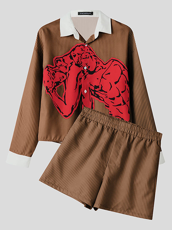 Mens Striped Print Colorblock Two Pieces Outfit SKUL07596