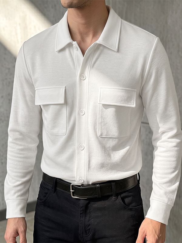 Men's Early Autumn Urban Casual Dual Flap Pocket Button Down Long Sleeve Lapel Collar Shirt SKUL81821