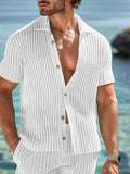 Mens Vertical Stripe Knit Short Sleeve Shirt SKUK62531