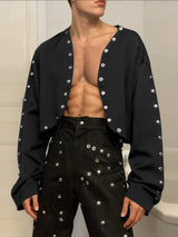 Men's Metal Stud Curved Hem Cropped Long Sleeve Cardigan SKUL41021
