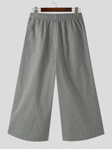 Mens Striped Wide Leg Drawstring Waist Pants SKUK32523