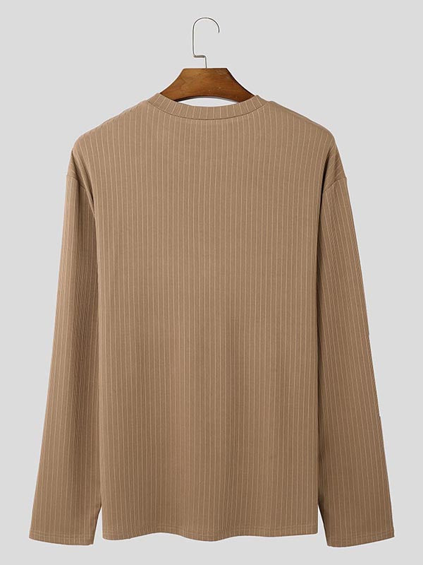 Mens Textured Ribbed Long-Sleeve T-Shirt SKUL01326
