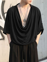 Men's Solid Color Draped Neck Half Sleeve T-shirt SKUL57779