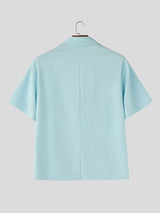 Men's Avant-Garde Pearl Beaded Mesh Patchwork Short Sleeve Cuban Collar Shirt SKUL64296